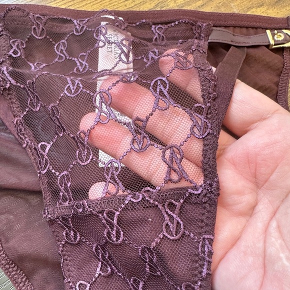 Victoria's Secret Logo Embroidery String Bikini Panty Brown - Picture 6 of 7